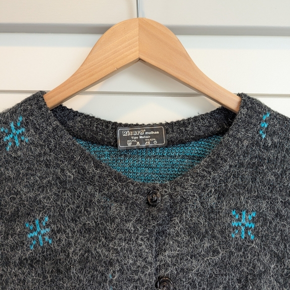 Vintage Mohair Fuzzy Grandmacore Cardigan Sweater Women's Large Layering Button - Picture 2 of 5